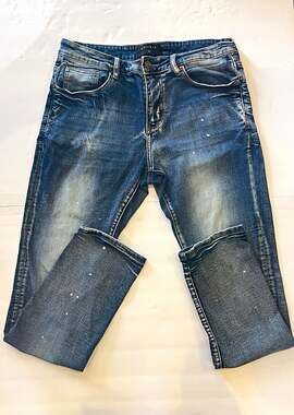 Richie Le Men's Size 32 Blue Paint Splatter Stretch Denim Jeans
